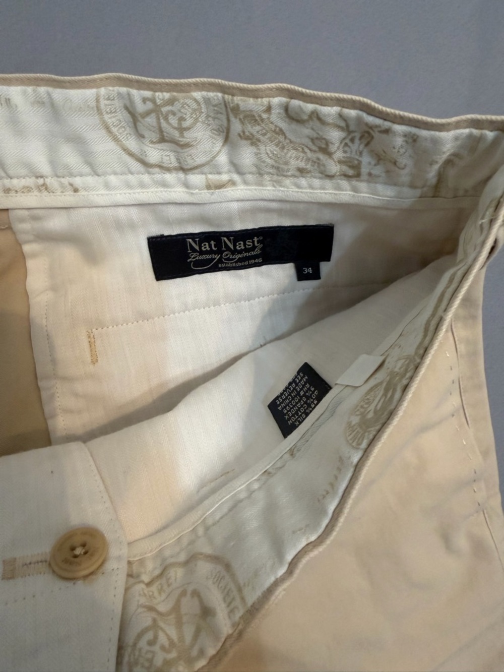 Nat Nast Men's Size 34 Beige Flat-Front Cotton Shorts - Picture 3 of 13